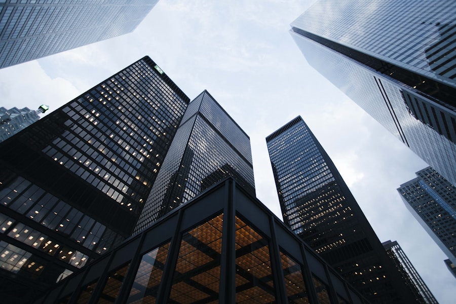 Modern commercial buildings reaching into the sky